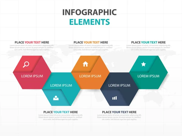 Renkli altıgen iş zaman çizelgesi Infographics elemanları, sunu şablonu düz tasarım vektör çizim reklam pazarlama web tasarım için soyut — Stok Vektör