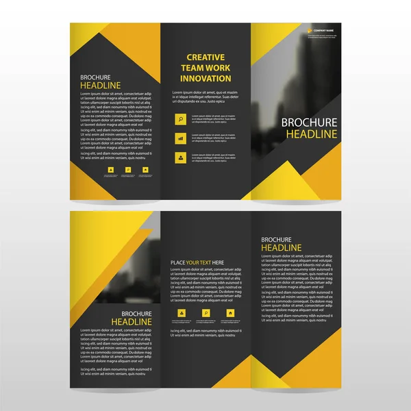 Yellow black triangle business trifold Leaflet Brochure Flyer report template vector minimal flat design set, abstract three fold presentation layout templates a4 size — Stock Vector