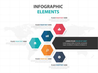 Soyut renkli altıgen iş Infographics öğeler, sunu şablonu düz tasarım vektör çizim reklam pazarlama web tasarımı için