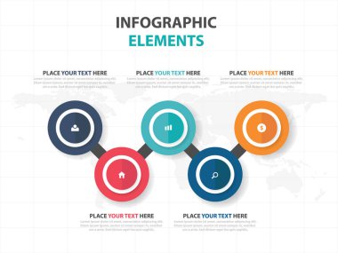 Renkli daire iş zaman çizelgesi Infographics elemanları, sunu şablonu düz tasarım vektör çizim reklam pazarlama web tasarım için soyut