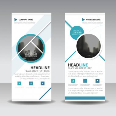 Blue circle roll up business brochure flyer banner design , cover presentation abstract geometric background, modern publication x-banner and flag-banner, layout in rectangle size. clipart