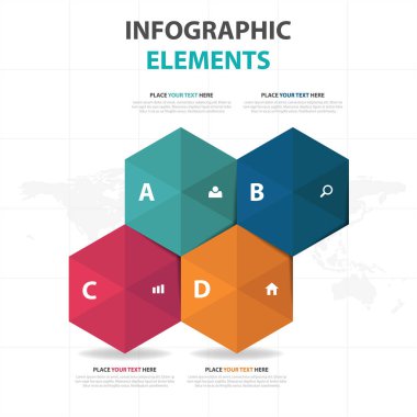 Renkli altıgen iş zaman çizelgesi Infographics elemanları, sunu şablonu düz tasarım vektör çizim reklam pazarlama web tasarım için soyut