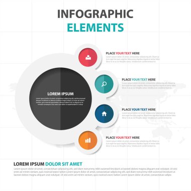 Renkli daire iş Infographics elemanları, sunu şablonu düz tasarım vektör çizim reklam pazarlama web tasarım için soyut