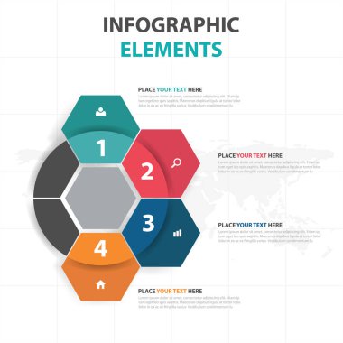 Soyut renkli altıgen iş Infographics öğeler, sunu şablonu düz tasarım vektör çizim reklam pazarlama web tasarımı için