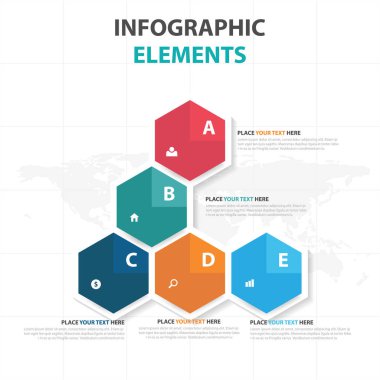 Soyut renkli altıgen iş Infographics öğeler, sunu şablonu düz tasarım vektör çizim reklam pazarlama web tasarımı için