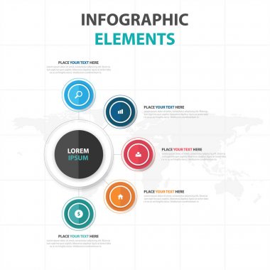 Renkli daire iş Infographics elemanları, sunu şablonu düz tasarım vektör çizim reklam pazarlama web tasarım için soyut