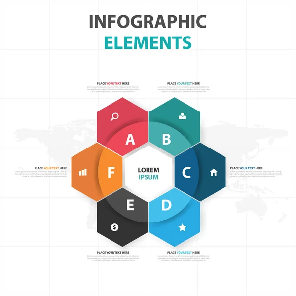 Abstrait coloré hexagone affaires éléments d'infographie, présentation modèle plat conception vectorielle illustration pour web design marketing publicité — Image vectorielle