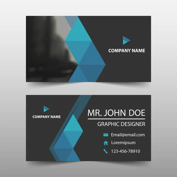 Синяя треугольная корпоративная визитная карточка, шаблон именной карточки, горизонтальный простой шаблон чистого дизайна макета, шаблон бизнес-баннера для сайта — стоковый вектор