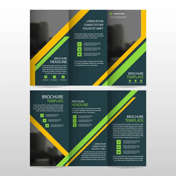 Gul grön affärsverksamhet trebladiga bipacksedel broschyr Flyer rapport mall vektor minimal platt design ställa, abstrakt tre gånger presentationen layout mallar a4 storlek — Stock vektor