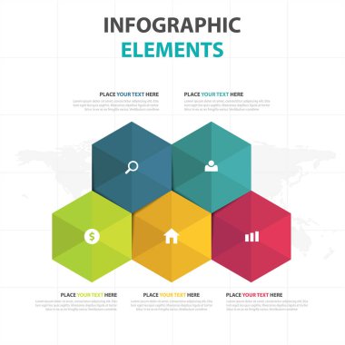 Soyut renkli altıgen iş Infographics öğeler, sunu şablonu düz tasarım vektör çizim reklam pazarlama web tasarımı için