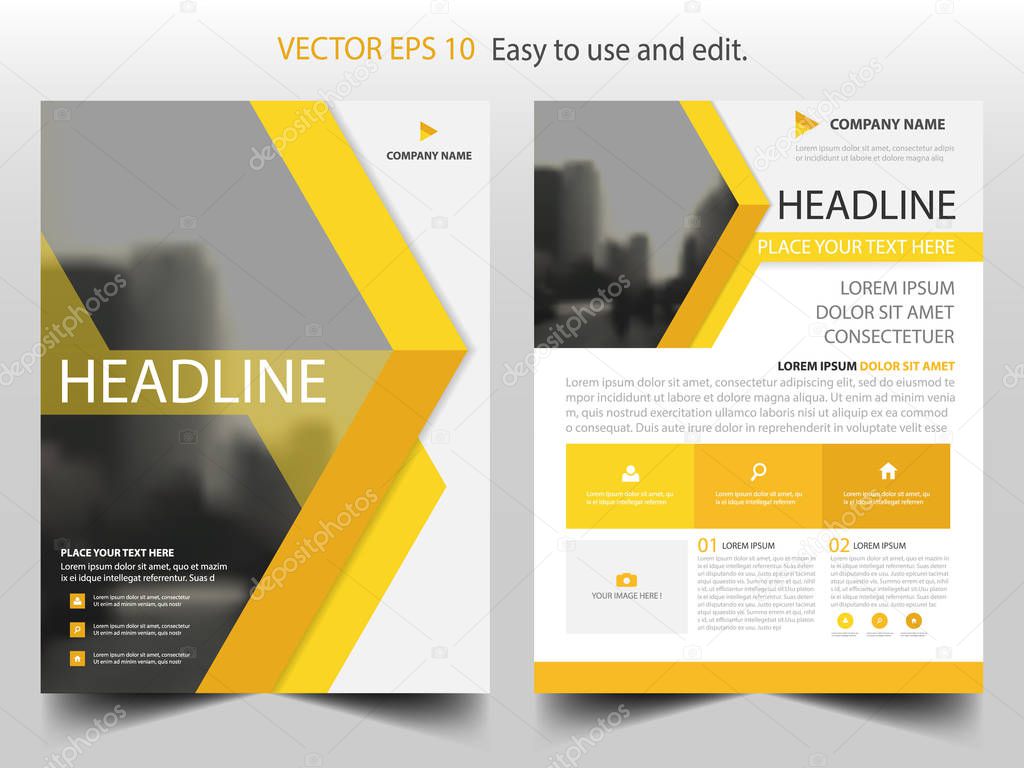 Yellow abstract triangle Brochure design template vector. Business Flyers infographic magazine poster.Abstract layout template ,Book Cover presentation portfolio.