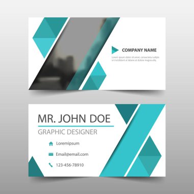Mavi üçgen kurumsal kartvizit, isim kartı şablonu, yatay basit temiz düzeni tasarım şablonu 