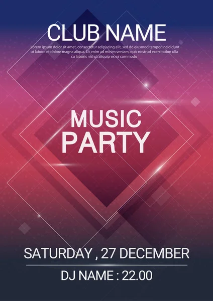 Square Music party EDM sound poster (em inglês). Música divertida do clube eletrônico. Evento musical disco transe som. Convite nocturno. Cartaz do folheto do DJ . — Vetor de Stock