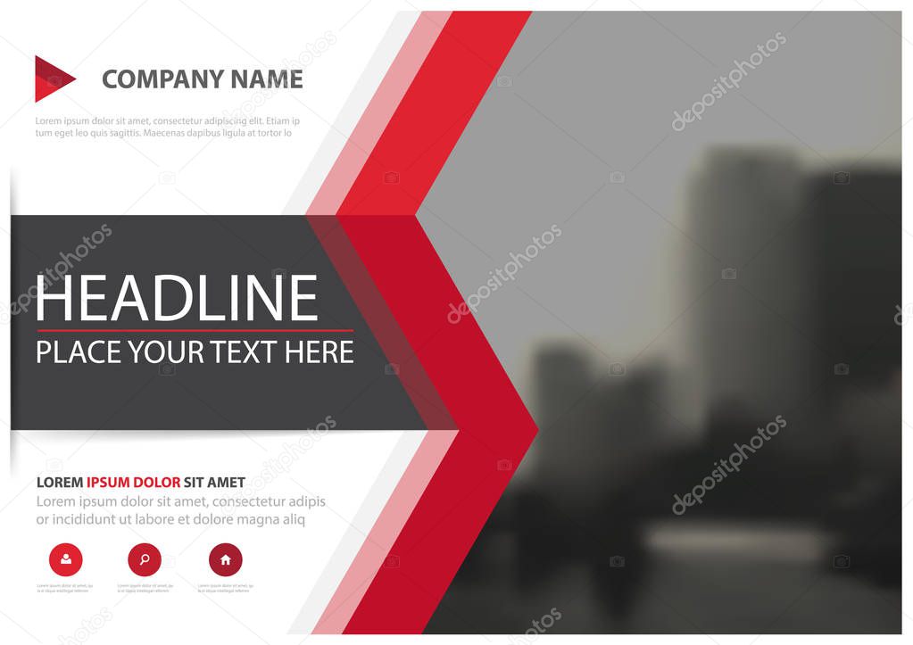 Red triangle business brochure flyer cover vector design, Leaflet advertising abstract background, Modern poster magazine layout template, Horizontal annual report for presentation.