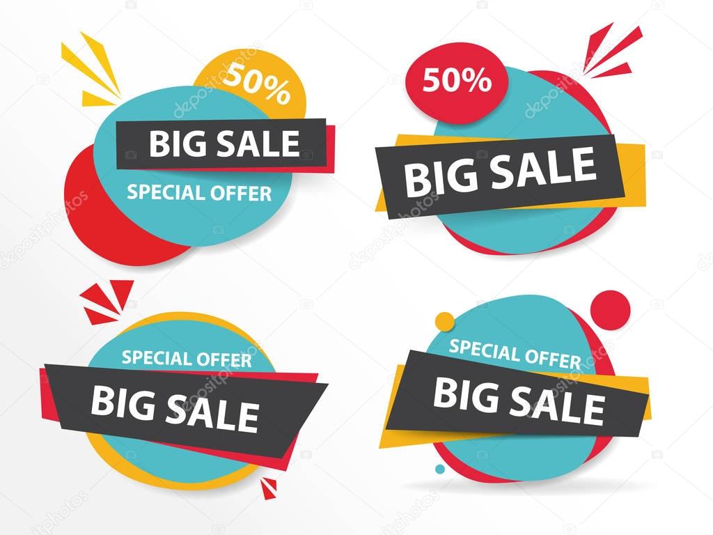 Colorful shopping sale banner template, discount sale banner collection set