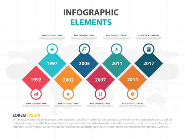 Modelo de processo de linha do tempo de infográfico de negócios, desgin de caixa de texto de banner colorido para apresentação, apresentação para design de diagrama de fluxo de trabalho — Vetor de Stock