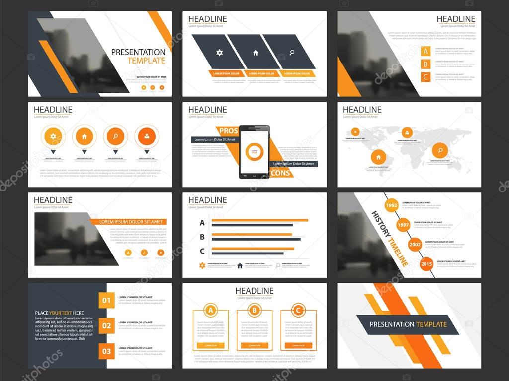 Business presentation infographic elements template set, annual report corporate horizontal brochure design template