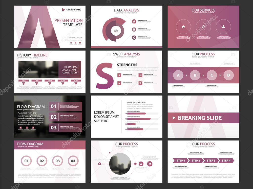 Business presentation infographic elements template set, annual report corporate horizontal brochure design template