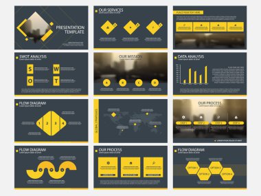Sarı soyut sunu şablonları, yıllık rapor broşür el ilanı broşür reklam banner şablon pazarlama ayarla Infographic öğeleri düz tasarım şablonu