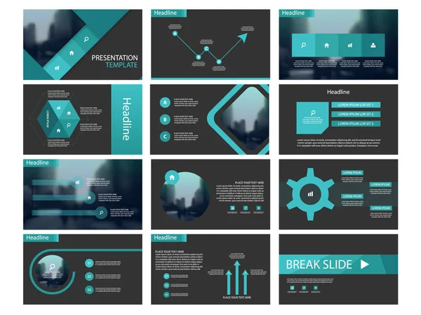 Green Modelli di presentazione astratti, Modelli di elementi infografici Set di design piatto per brochure di report annuale Foglio di depliant Modello di banner pubblicitario di marketing — Vettoriale Stock