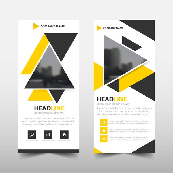 Yellow triangle roll up business brochure flyer banner design, cover presentation abstract geometric background, modern publication x-banner and flag-banner, layout in rectangle size
.