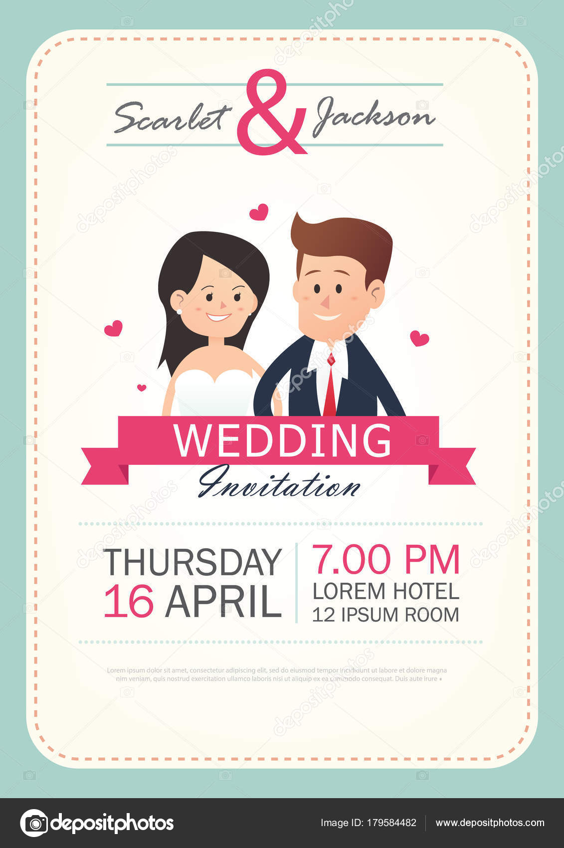 Wedding invitation card template vector illustration, wedding invitation  card editable with background chevron, font, type, save the date cartoon  set Stock Vector Image by ©New7ducks #179584482