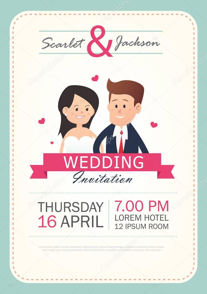 Wedding invitation card template vector illustration, wedding invitation card editable with background chevron, font, type, save the date cartoon set