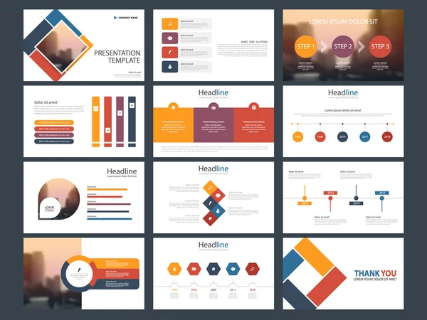 Bundle Elemen Infografis Templat Presentasi Laporan Tahunan Bisnis Brosur Selebaran - Stok Vektor