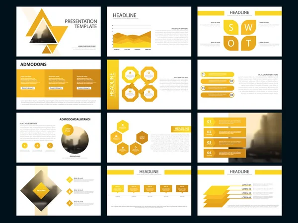 Yellow Bundle Modelo Apresentação Elementos Infográficos Business Annual Report Brochure — Vetor de Stock