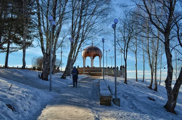 Gazebo High in the mountains in winter near the town of Kislovodsk in Russia