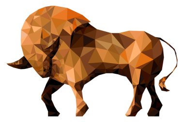 Beyaz bir arka plan üzerinde izole stilize boğa. Düşük Poli üçgen tarzı yaptı.