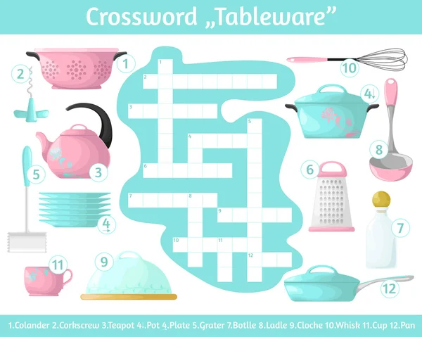 Crossword Tableware . Multicolored crossword. — Διανυσματικό Αρχείο