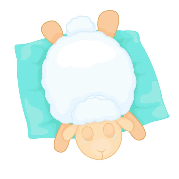 Cartoon sheep sleeps on a pillow. Vector illustration in cartoon style. Lamb isolated on white background. — ストックベクタ