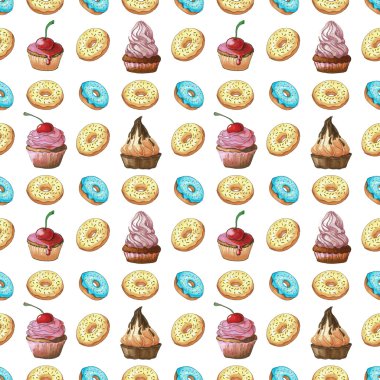 Seamless modeli. Tatlılar farklı renkler ve şekiller beyaz zemin yalıtımı hakkında.