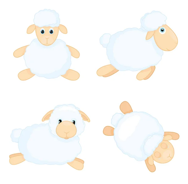 Schafe im Cartoon-Stil isoliert auf weißem Hintergrund. Schafe in verschiedenen Posen. Vektorillustration. — Stockvektor