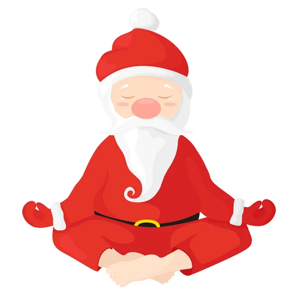 Kerstman zit in een lotus-positie. Santa Claus is betrokken bij yoga. Vectorillustratie in cartoon stijl. Santa geïsoleerd op witte achtergrond. — Stockvector