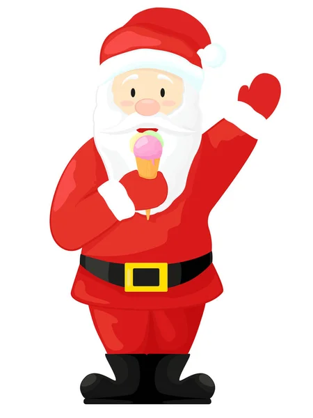 Санта Клаус ест мороженое. Векторная иллюстрация изолирована на белом фоне. Санта-Клаус в стиле мультфильма . — стоковый вектор