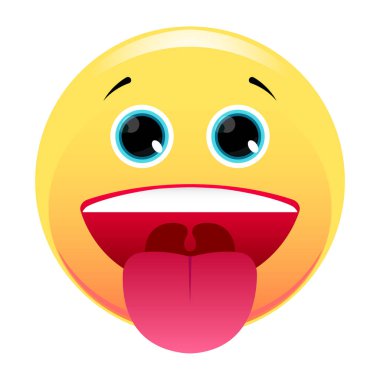 Smiley. Dil çıkıntılı ile karşı karşıya. Beyaz arka plan üzerinde izole.