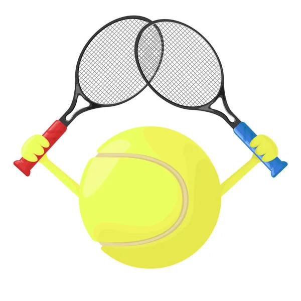 Bola de tênis com as mãos. Mantém duas raquetes. Ilustração vetorial isolada sobre fundo branco. Ilustração desportiva . — Vetor de Stock