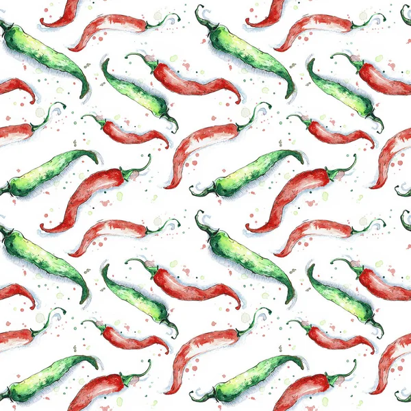 Jednolity wzór akwarela. Red Hot Chili Peppers malowane akwarela. — Zdjęcie stockowe