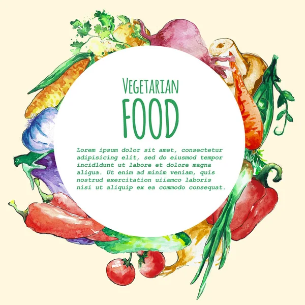 Fondo de menú de comida ecológica. Acuarela verduras dibujadas a mano . —  Fotos de Stock
