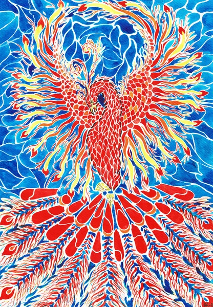 Magic firebird. Akwarela — Zdjęcie stockowe