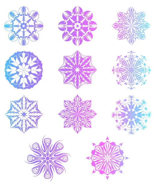 Ensemble de flocons de neige isolés sur un fond blanc . — Image vectorielle