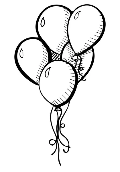 Grupo de globos en una cuerda. Mano dibujada, aislada sobre fondo blanco. Ilustración vectorial . — Archivo Imágenes Vectoriales