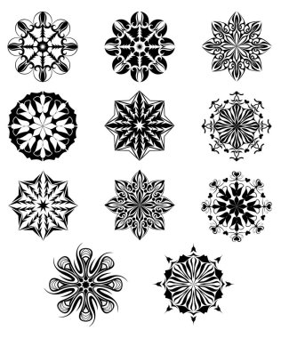 Beyaz bir arka plan üzerinde izole kar taneleri kümesi. Vektör çizim