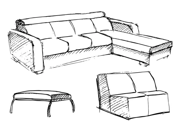 Sofa vector schets pictogram geïsoleerd op achtergrond. — Stockvector