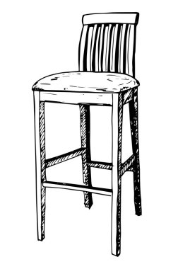 Bar sandalye beyaz arka plan üzerinde yalıtmak. Vektör çizim bir kroki tarzı.