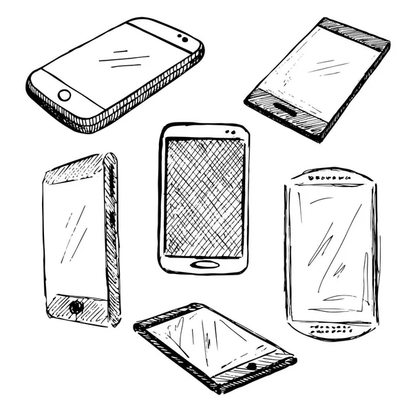 Desenhe telefones diferentes, smartphones. Ilustração vetorial . —  Vetores de Stock