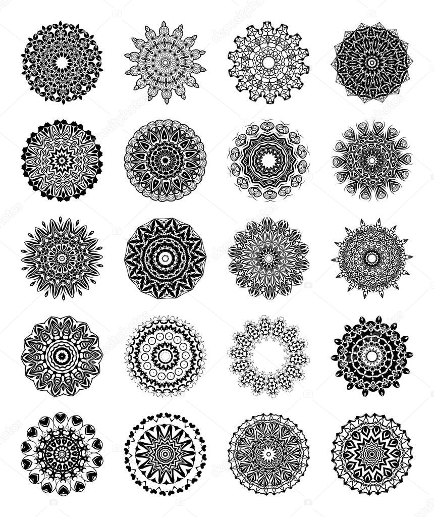 Set Mandalas. Round Ornament Pattern. Ethnic decorative elements. Vintage decorative elements. Oriental pattern illustration. Islam, Arabic, Indian, turkish, pakistan, chinese, ottoman motifs.