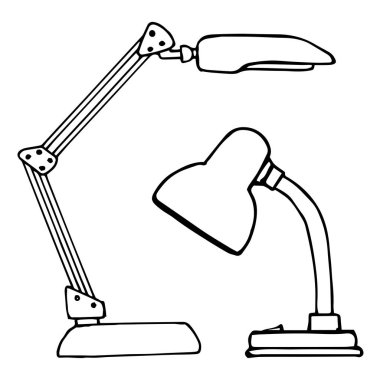 Beyaz arka plan üzerinde izole iki okuma lambaları. Vektör çizim bir kroki tarzı.